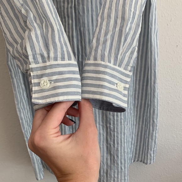 Cabi Pucker Blue and White Striped Shirt Dress - Picture 6 of 8